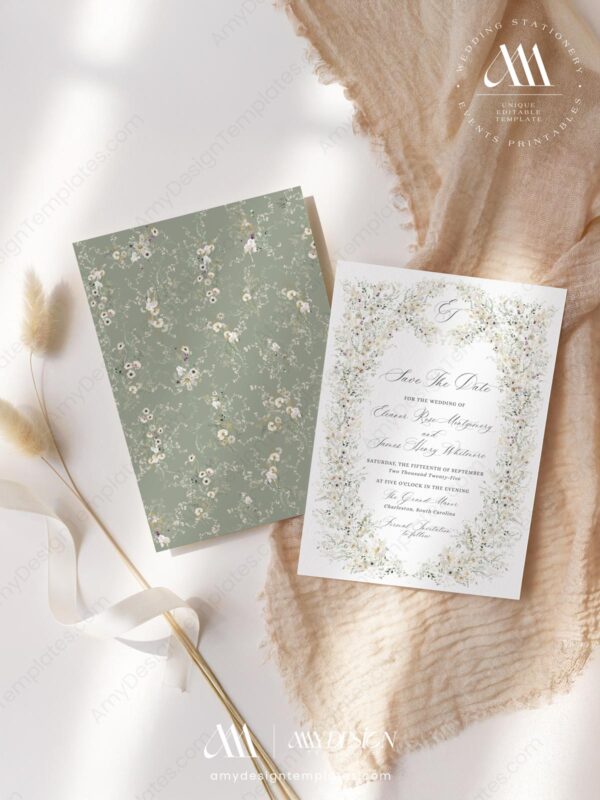 Vintage Floral Wedding Save The Date Template | Wildflower Save The Date Cards Vintage Floral Wedding Save The Date Template D034-2