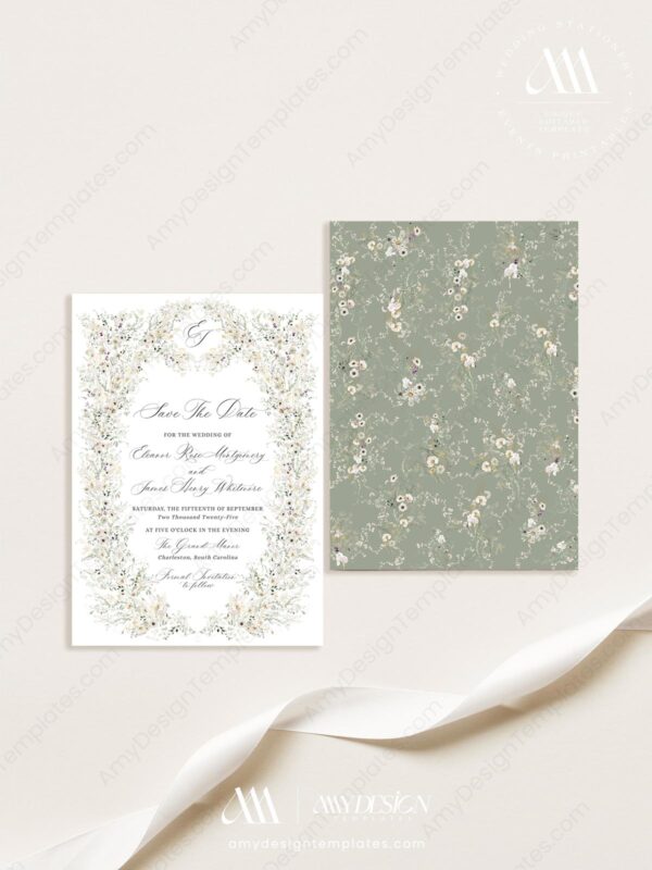 Vintage Floral Wedding Save The Date Template | Wildflower Save The Date Cards Vintage Floral Wedding Save The Date Template D034-2