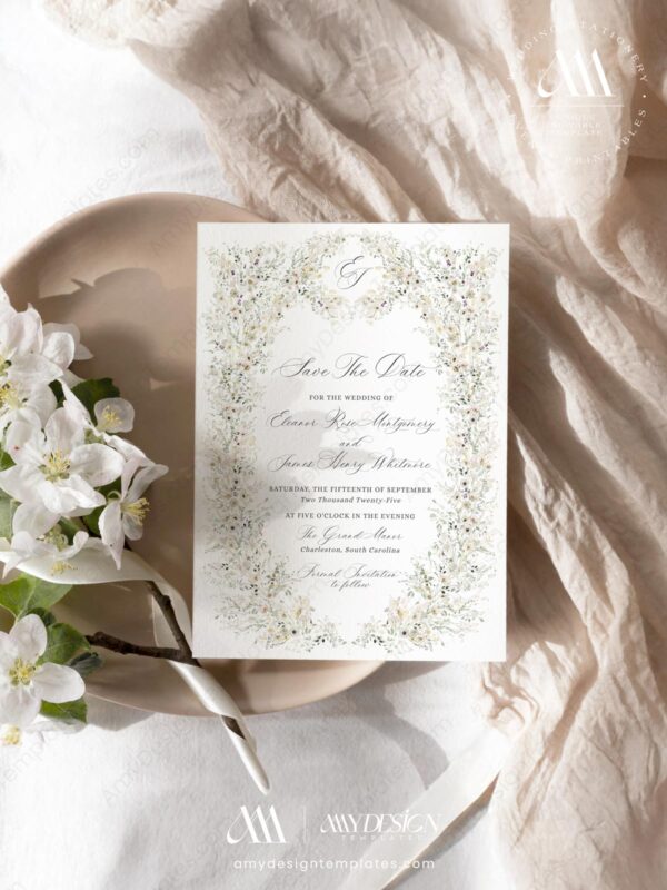 Vintage Floral Wedding Save The Date Template D034-2