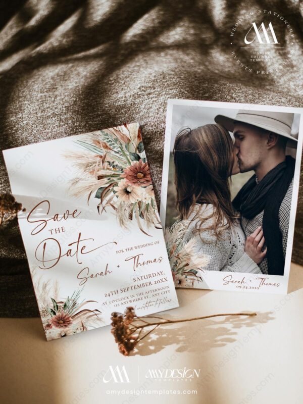 Boho Save the Date Wedding Invitation Template | Rustic Bohemian | Printable Wedding | Save our Date Boho Save the Date Wedding Invitation Template D035