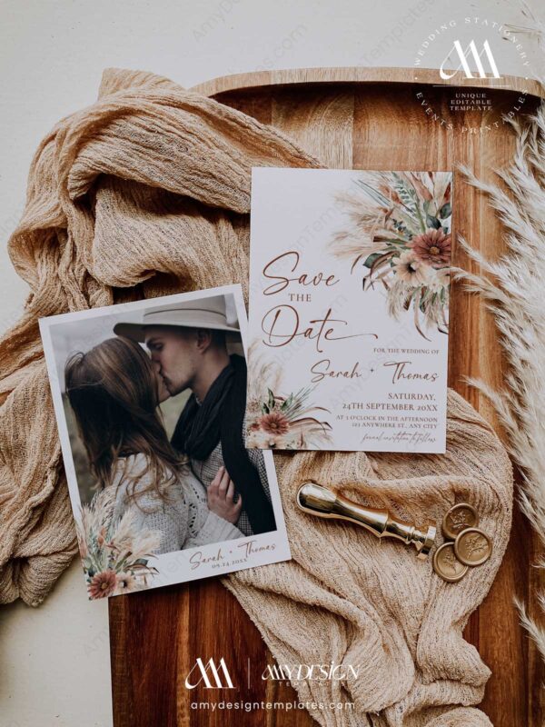 Boho Save the Date Wedding Invitation Template | Rustic Bohemian | Printable Wedding | Save our Date Boho Save the Date Wedding Invitation Template D035