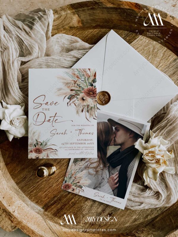 Boho Save the Date Wedding Invitation Template | Rustic Bohemian | Printable Wedding | Save our Date Boho Save the Date Wedding Invitation Template D035