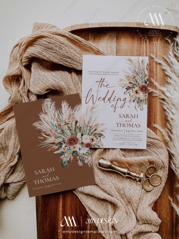 Rustic Terracotta Wedding Invitation Suite | Boho Rust Wedding Templates