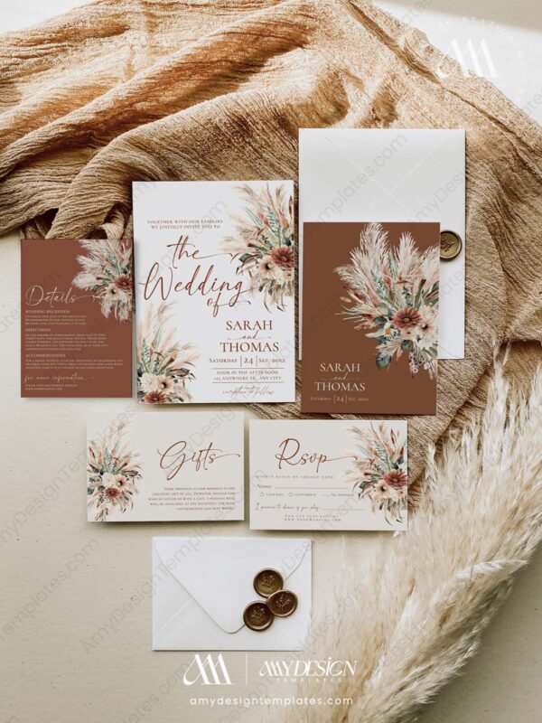 Rustic Terracotta Wedding Invitation Suite | Boho Rust Wedding Templates Rustic Terracotta Wedding Invitation Suite | Boho Rust Wedding Templates
