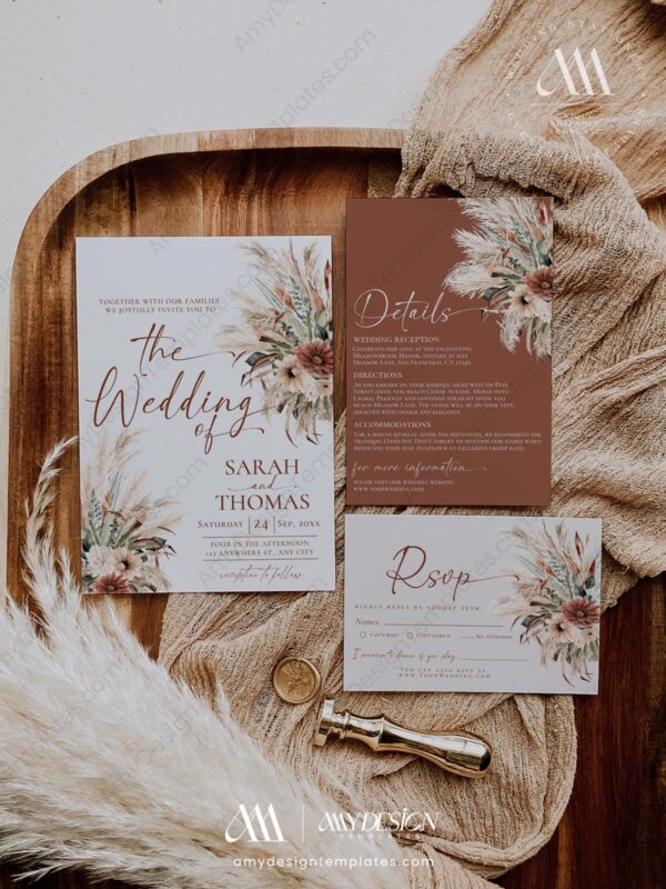 Rustic Terracotta Wedding Invitation Suite | Boho Rust Wedding Templates Rustic Terracotta Wedding Invitation Suite | Boho Rust Wedding Templates