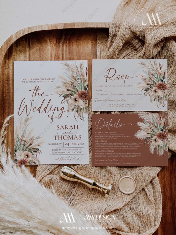 Rustic Terracotta Wedding Invitation Suite | Boho Rust Wedding Templates