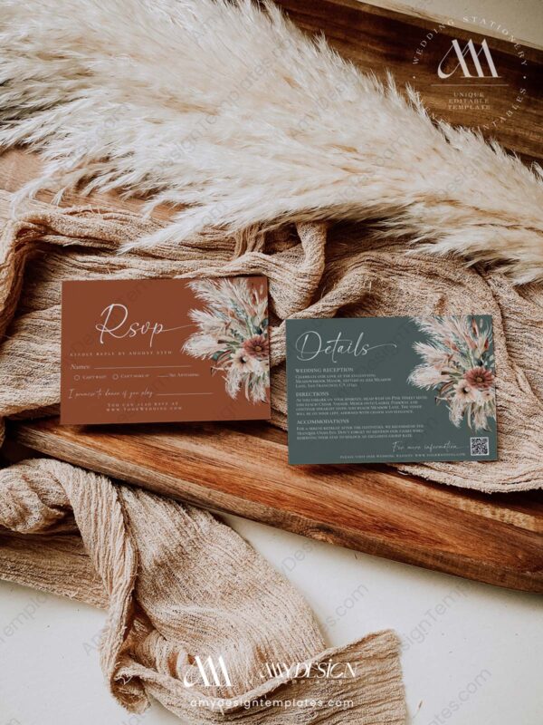 Boho Wedding Invitation Suite Template | Sage Green Terracotta Wedding