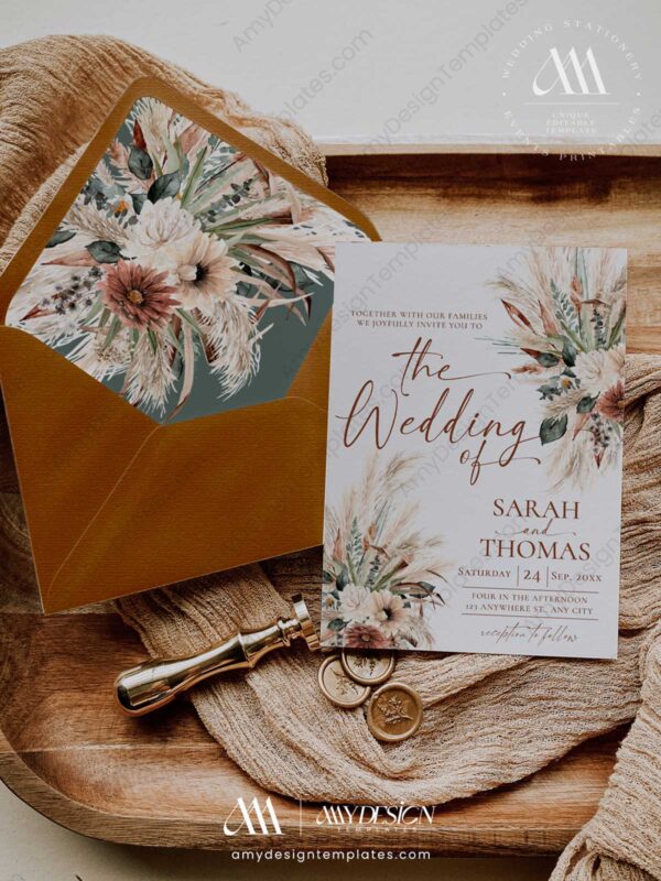 Boho Wedding Invitation Suite Template | Sage Green Terracotta Wedding Boho Wedding Invitation Suite Template | Sage Green Terracotta Wedding