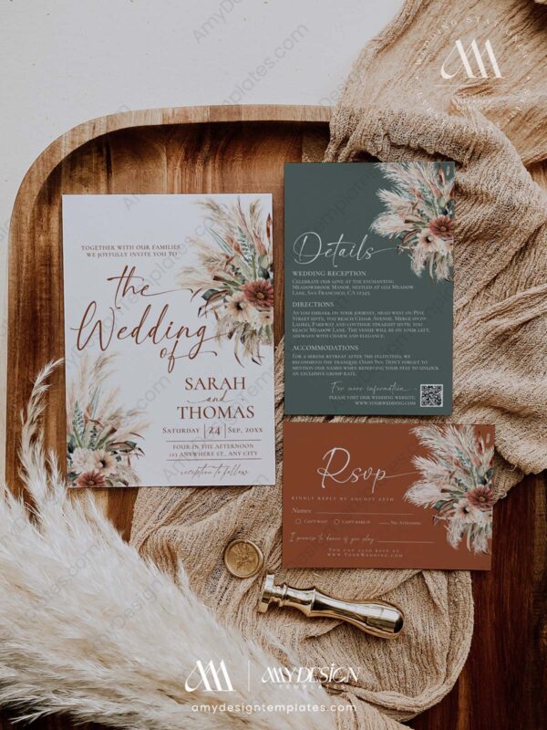 Boho Wedding Invitation Suite Template | Sage Green Terracotta Wedding Boho Wedding Invitation Suite Template | Sage Green Terracotta Wedding