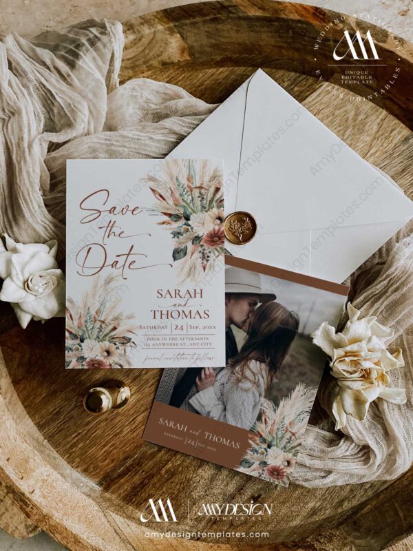 Rust Boho Save The Date Template Printable D036