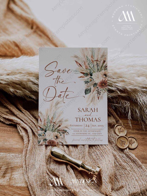 Rust Boho Save The Date Template Printable D036