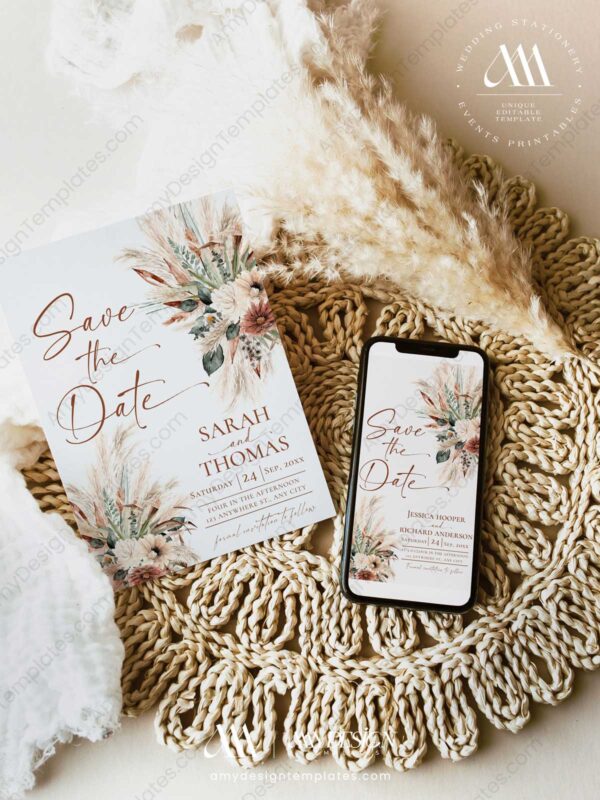 Rust Boho Save The Date Template Printable D036