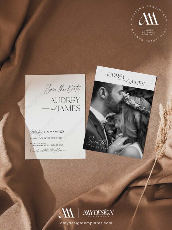 Minimal Wedding Save the Date Invite Template | Modern Save Our Date Cards Printable D037