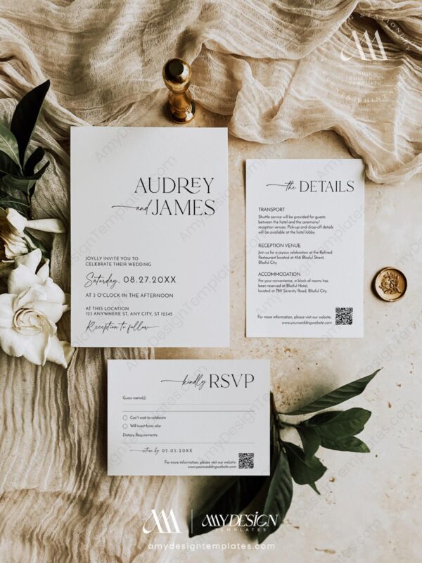 Minimalist Wedding Invitation Template | Wedding Invitations Set QR Code