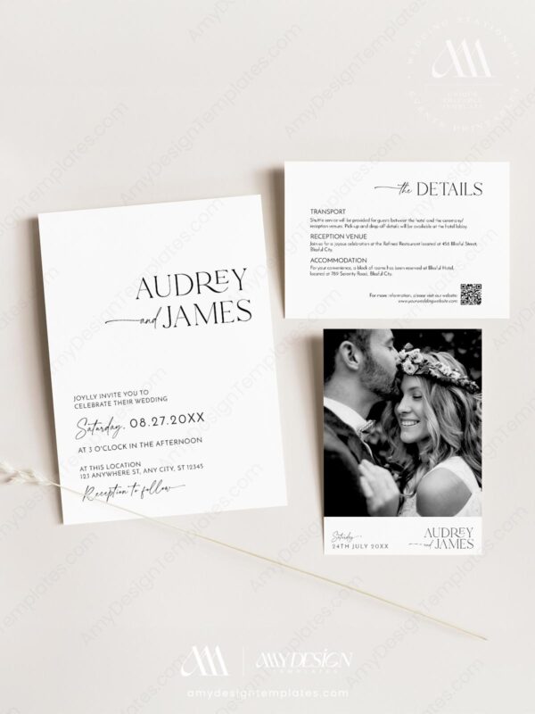 Minimalist Wedding Invitation Template | Wedding Invitations Set QR Code Minimalist Wedding Invitation Template | Wedding Invitations Set QR Code