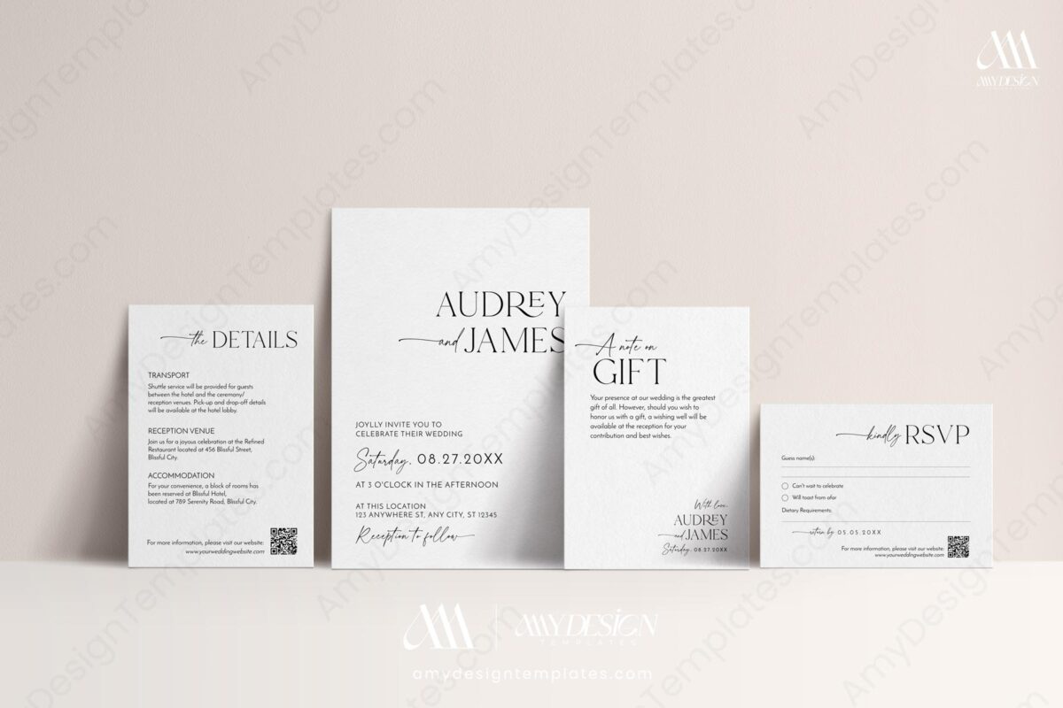 Minimalist Wedding Invitation Template | Wedding Invitations Set QR Code