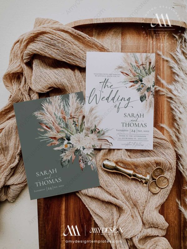 Boho Sage Green Wedding Invitations Templates | Greenery Wedding Suite Boho Sage Green Wedding Invitations Templates | Greenery Wedding Suite
