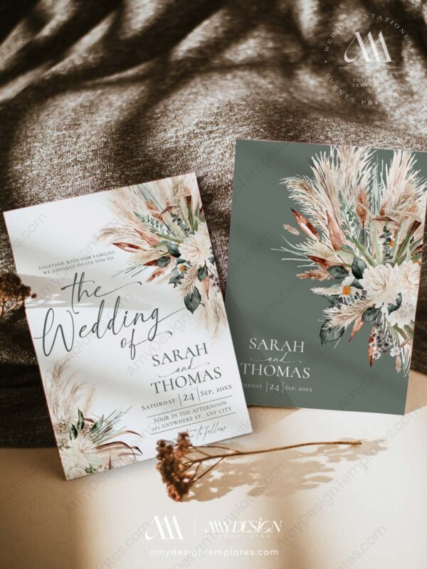 Dreamy & Down-to-Earth: 7+ Boho Pampas Grass Wedding Invitation Ideas 7+ Gorgeous and Romantic Boho Pampas Grass Wedding Invitation Ideas
