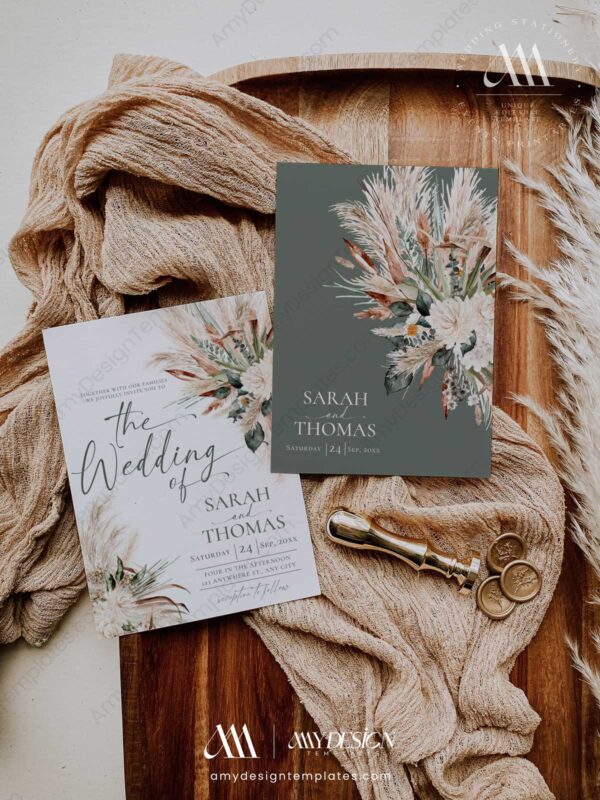 Boho Sage Green Wedding Invitations Templates | Greenery Wedding Suite
