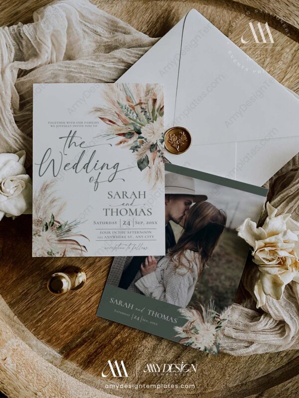 Boho Sage Green Wedding Invitations Templates | Greenery Wedding Suite Boho Sage Green Wedding Invitations Templates | Greenery Wedding Suite