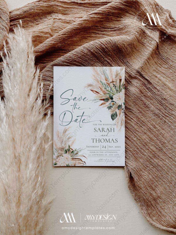 Greenery Wedding Save The Date Template with Photo | Sage Green Save The Date Card Greenery Wedding Save The Date Template with Photo E008