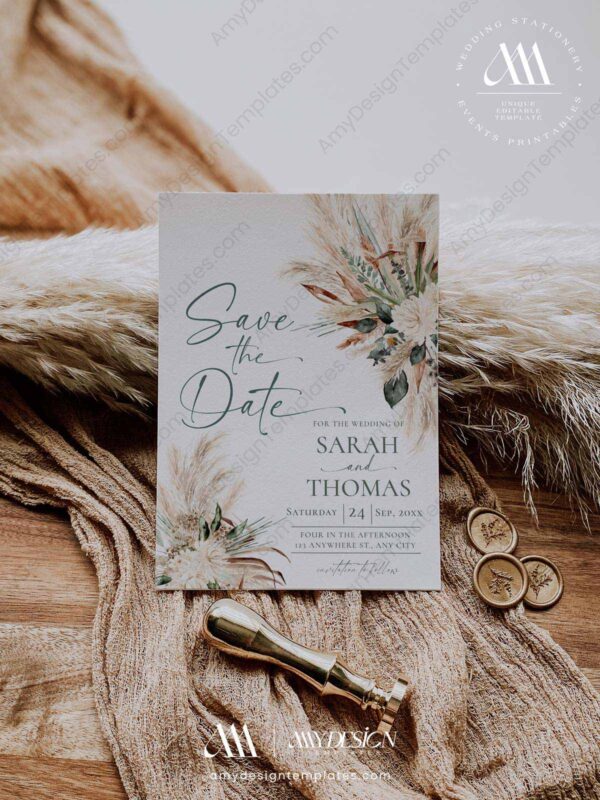Greenery Wedding Save The Date Template with Photo E008