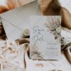 Greenery Wedding Save The Date Template with Photo | Sage Green Save The Date Card Greenery Wedding Save The Date Template with Photo E008
