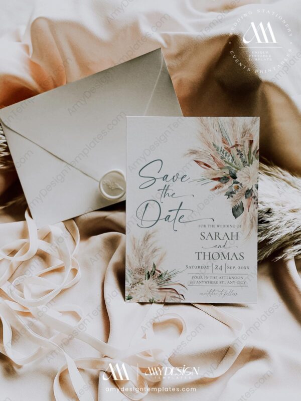 Greenery Wedding Save The Date Template with Photo | Sage Green Save The Date Card Greenery Wedding Save The Date Template with Photo E008