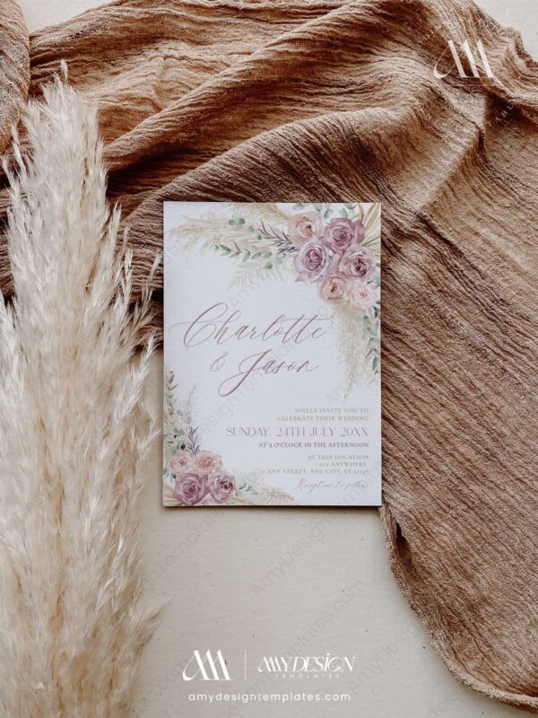 Dreamy & Down-to-Earth: 7+ Boho Pampas Grass Wedding Invitation Ideas 7+ Gorgeous and Romantic Boho Pampas Grass Wedding Invitation Ideas -