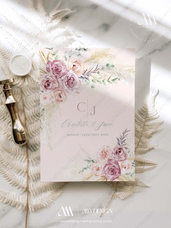 Mauve Sage Green Wedding Invitation Template | Boho Mauve Wedding Invitations | Rustic Wedding Mauve Sage Green Wedding Invitation Template | Boho Mauve Wedding Invitations | Rustic Wedding