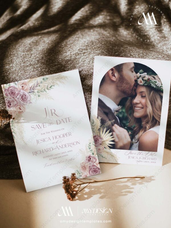 Mauve Pink Save The Date Template with Photo | Blush Pink Save Our Date Printable Mauve Pink Save The Date Template with Photo E010