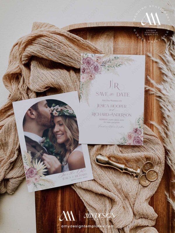Mauve Pink Save The Date Template with Photo | Blush Pink Save Our Date Printable Mauve Pink Save The Date Template with Photo E010