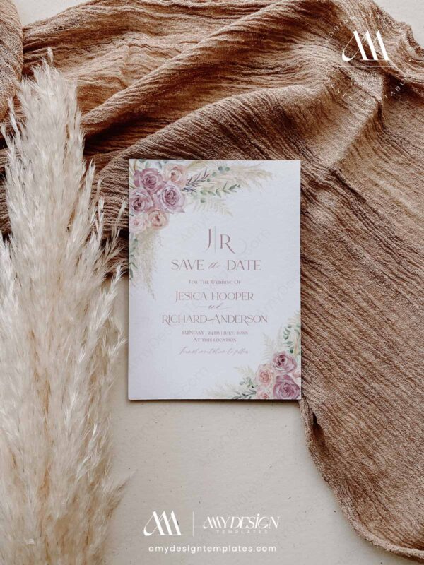 Mauve Pink Save The Date Template with Photo | Blush Pink Save Our Date Printable Mauve Pink Save The Date Template with Photo E010