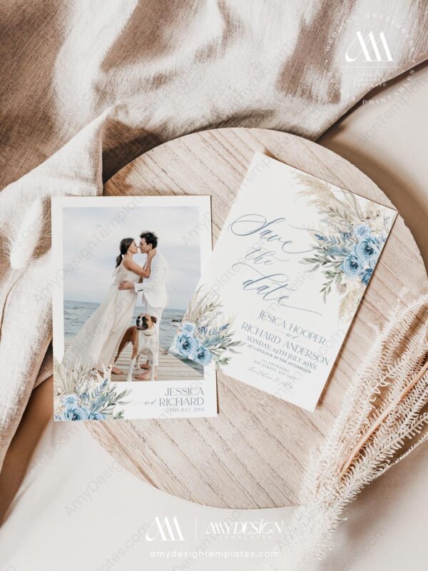 Blue Floral Save the Date Wedding Template | Printable Wedding | Bohemian Save our Date Blue Floral Save the Date Wedding Template E011