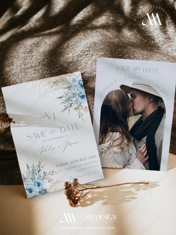 Rustic Blue Save our Date Card E013