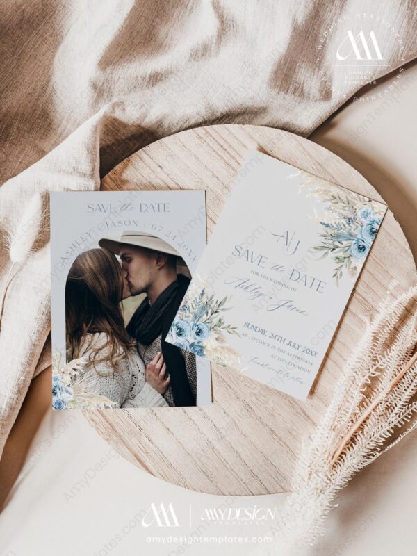 Rustic Blue Save our Date Card E013