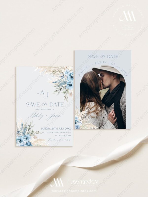 Rustic Blue Save our Date Card E013