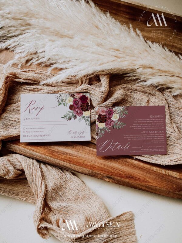 Burgundy Floral Wedding Invitation Card | Wedding Suite Templates | Maroon Wedding Burgundy Floral Wedding Invitation Card | Wedding Suite Templates | Maroon Wedding