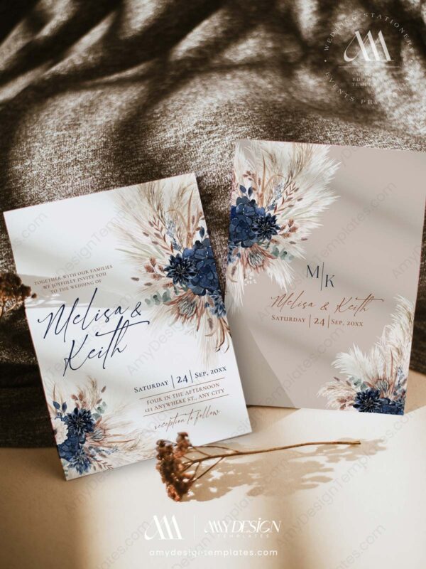 Navy Rustic Wedding Invitation Template Printable | Fall Wedding Set Template Navy Rustic Wedding Invitation Template Printable | Fall Wedding Set Template