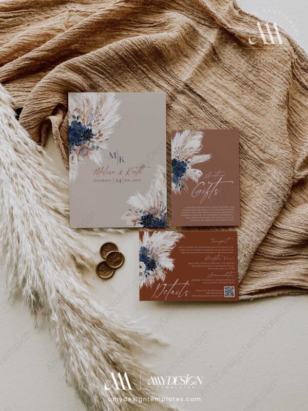 Navy Rustic Wedding Invitation Template Printable | Fall Wedding Set Template Navy Rustic Wedding Invitation Template Printable | Fall Wedding Set Template