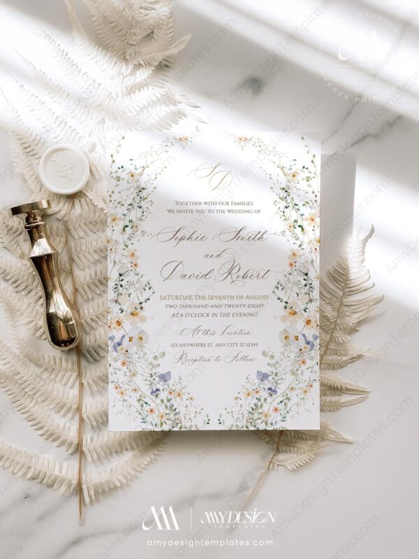 Wild Flower Wedding Invitation Card | Printable Wedding Set Template