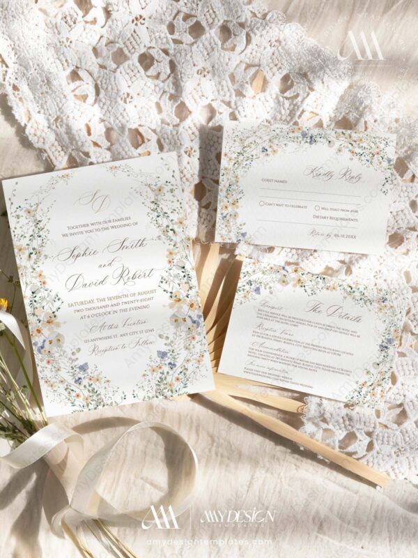 Wild Flower Wedding Invitation Card | Printable Wedding Set Template