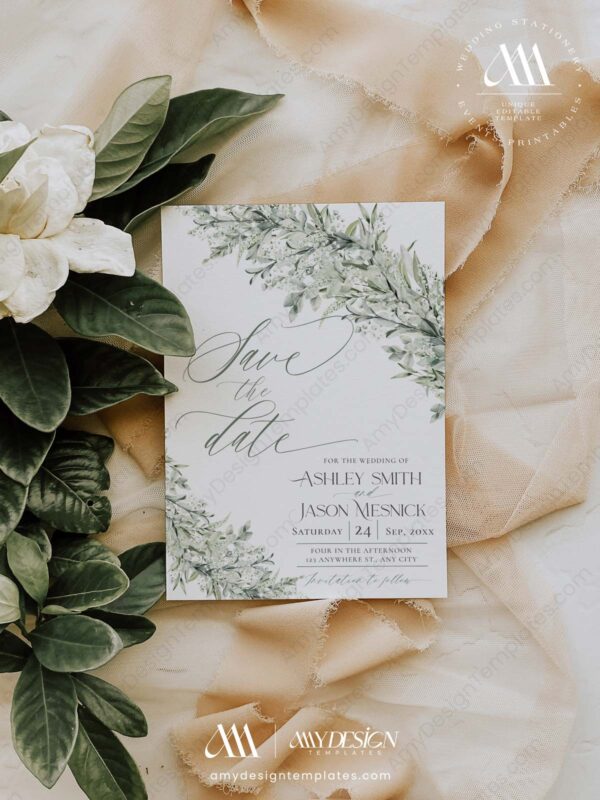 Sage Green Save The Date Card E022