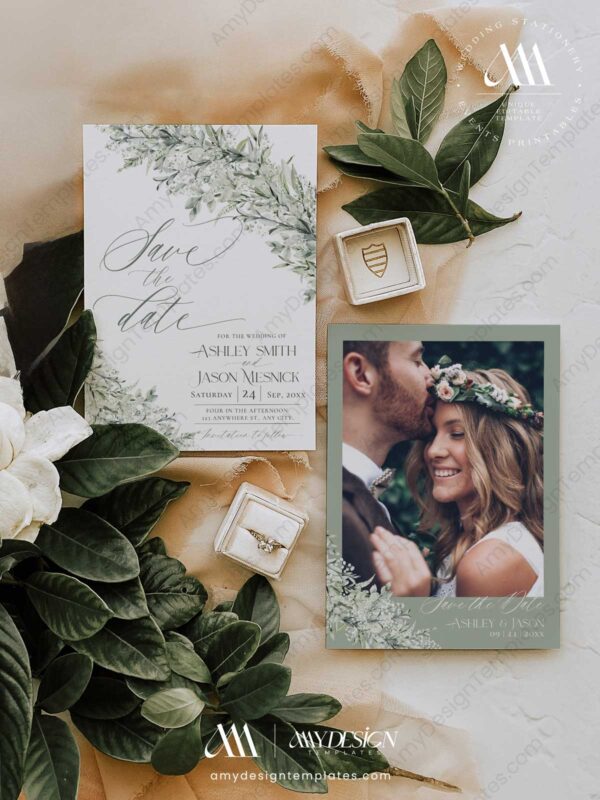 Sage Green Save The Date Card E022