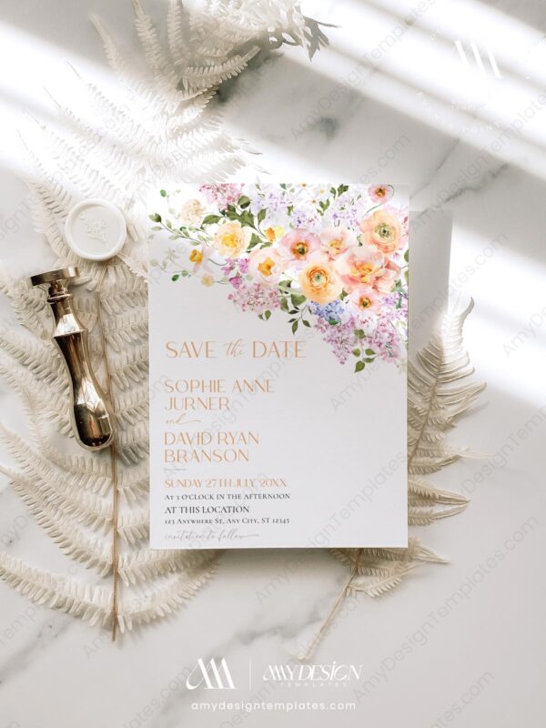 Spring Floral Save The Date Wedding Template E023