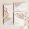 Summer Spring Floral Wedding Invitation Card | Wedding Suite Template | Peach Purple Colorful Flowers