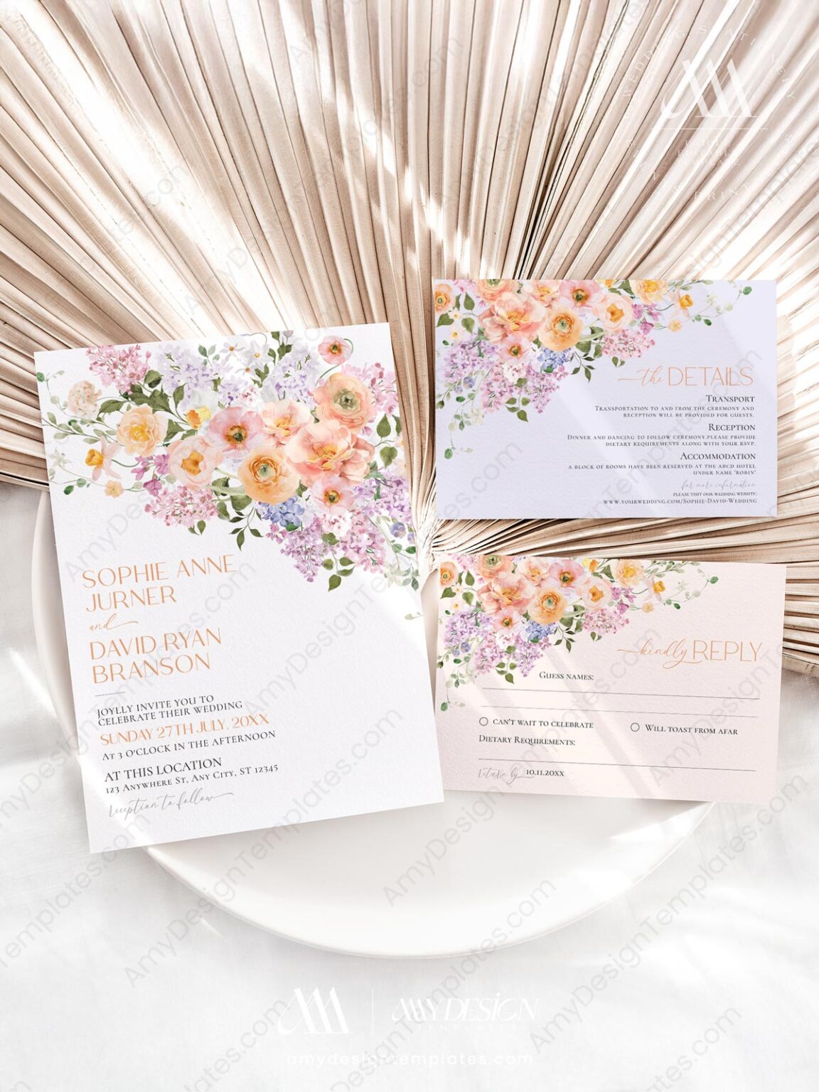 Spring Invitation Paper Summer Spring Floral Wedding Invitation Card | Amy Design