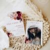 Burgundy Floral Wedding Save The Date Template with Photo | Maroon Save Our Dates Card Printable Burgundy Floral Wedding Save The Date Template E041