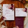 Maroon Wedding Invitation Template Set | Burgundy Wedding Invite Card | Rustic Wedding