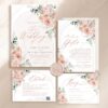 Dusty Pink Wedding Invitation Card Template | Floral Wedding Set Printable | Dusty Roses Boho Arch